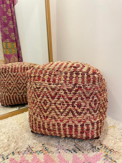 goodweave leather and jute pouf ottoman - good market thrift store