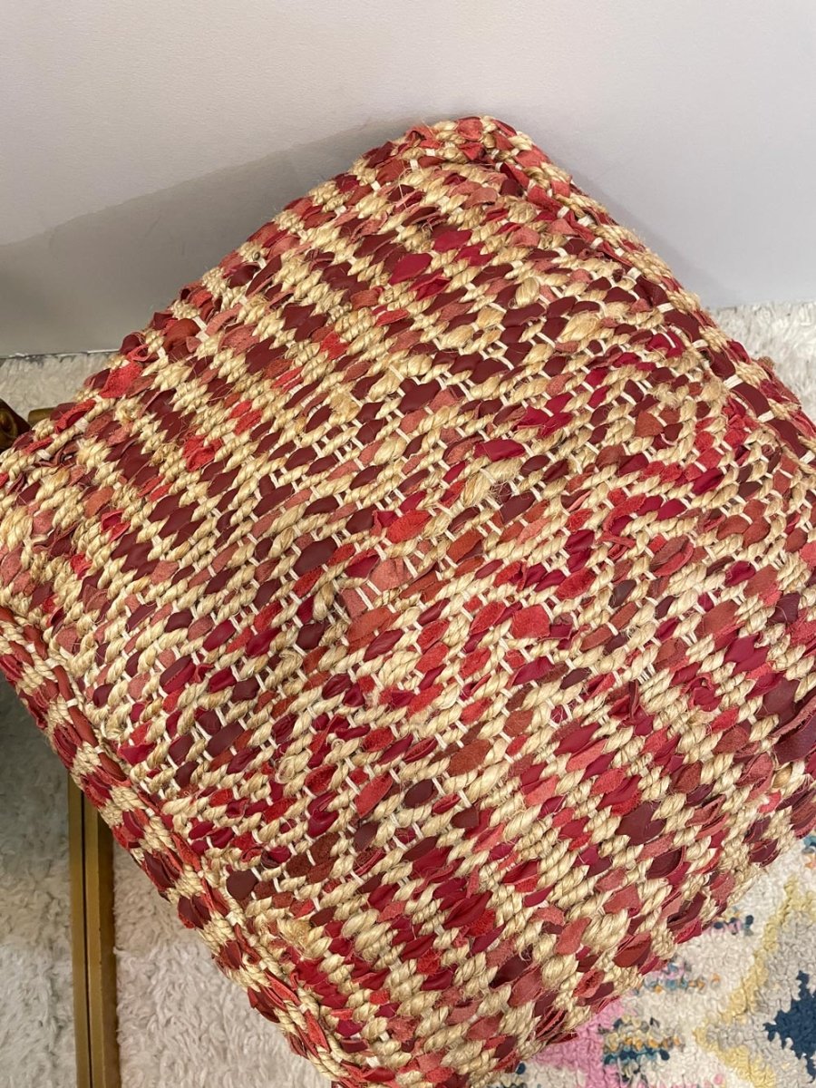 goodweave leather and jute pouf ottoman - good market thrift store