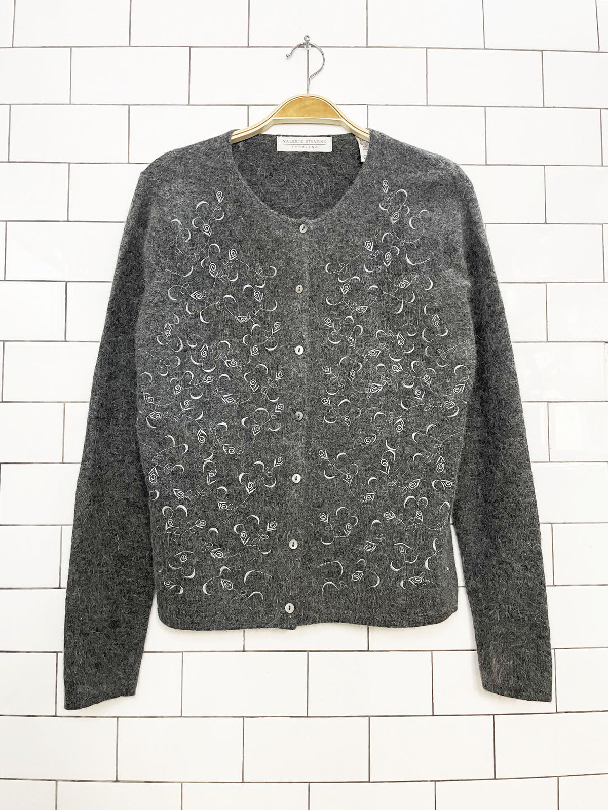 vintage valerie stevens lambswool-angora floral embroidered cardigan | furblend