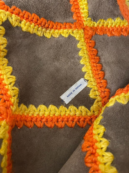 vintage 60s boho granny square crochet suede hippie envelope bag | made in japan - good market thrift store