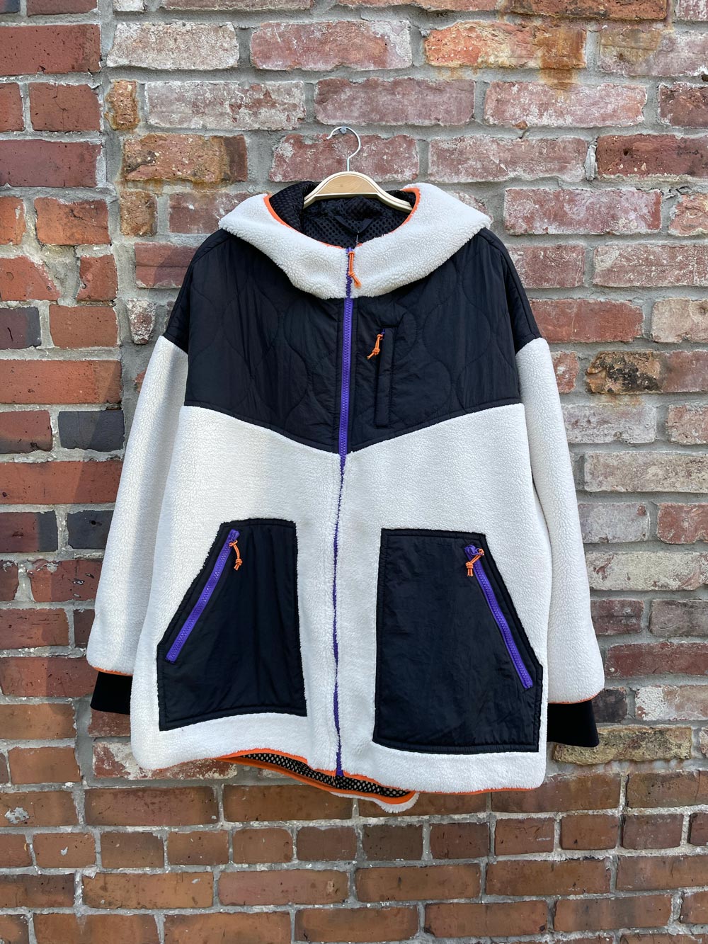 fleece quilted contrast trim oversized jacket