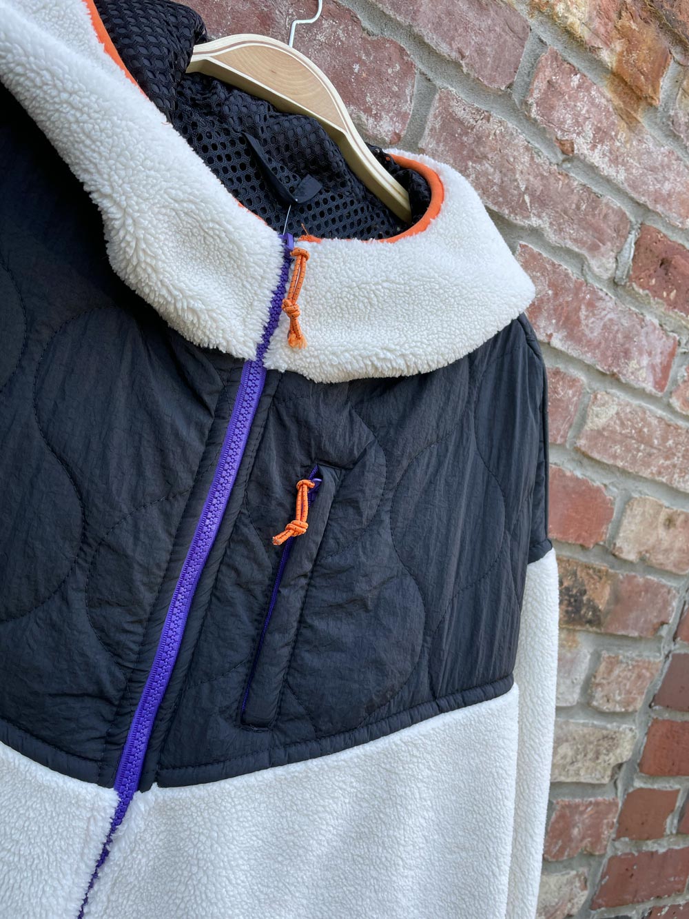 fleece quilted contrast trim oversized jacket