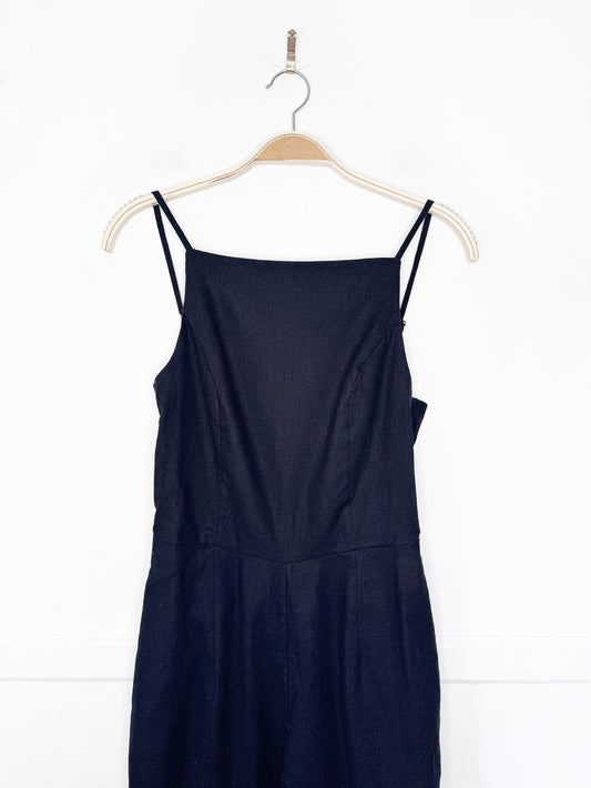 nwt abercrombie linen-blend open back high neck wide leg jumpsuit