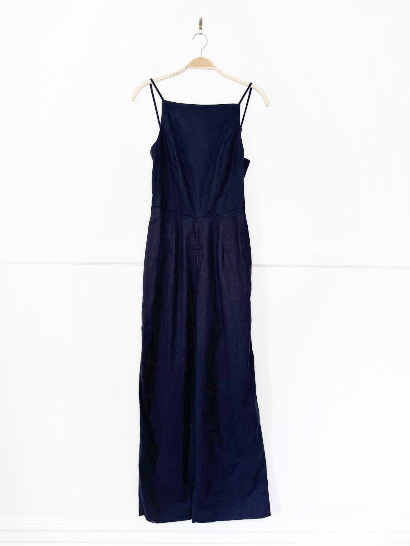 nwt abercrombie linen-blend open back high neck wide leg jumpsuit