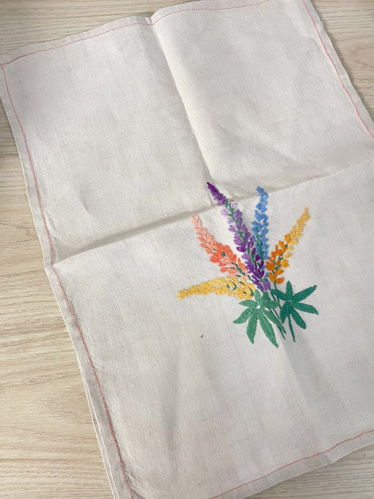 vintage x2 hand - embroidered linen dish towels - good market thrift store