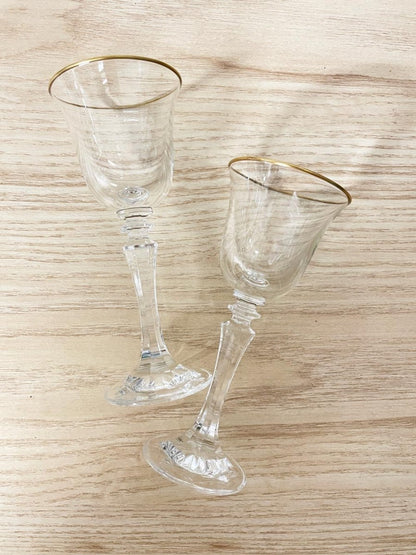 x2 vintage gold rim stemmed crystal shot glasses - good market thrift store