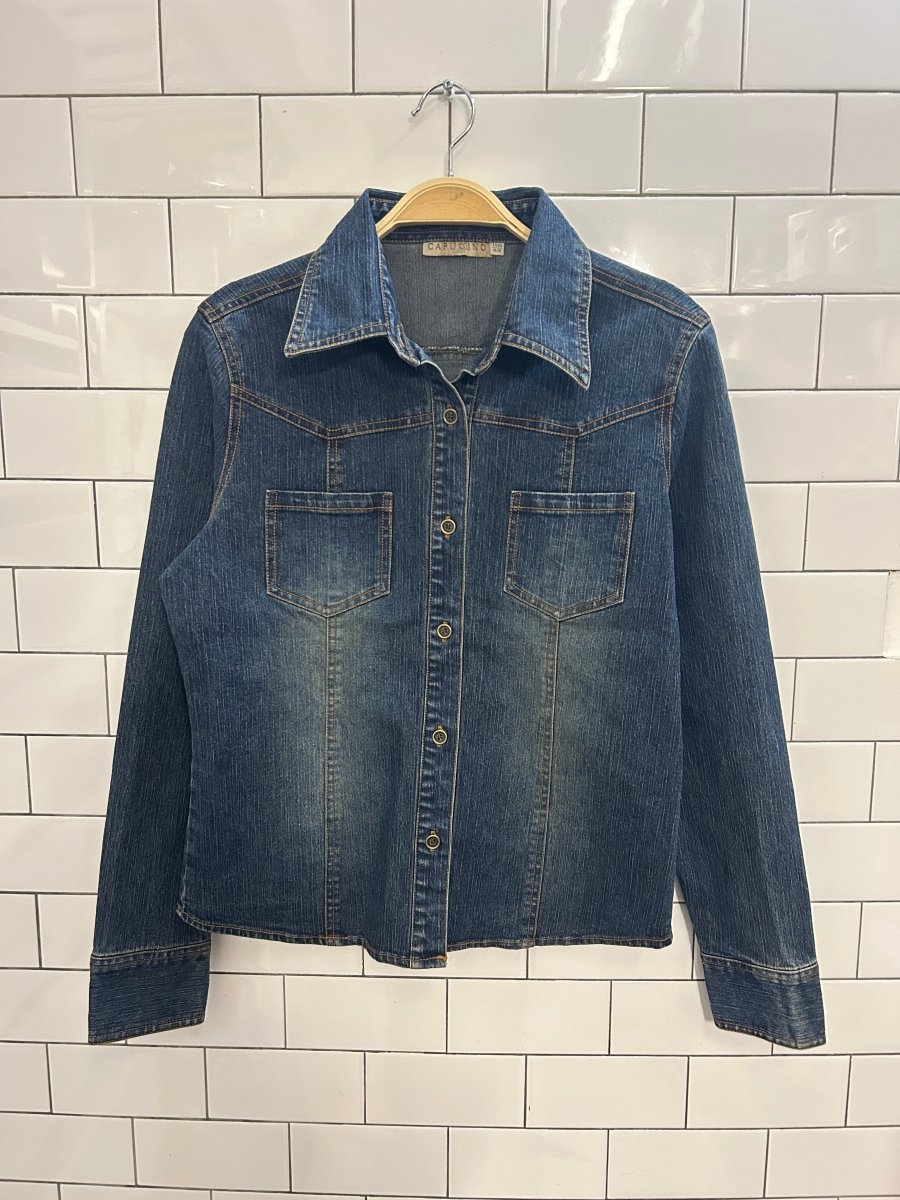 vintage 00s capucino denim shirt jacket - good market thrift store