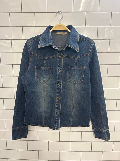 vintage 00s capucino denim shirt jacket - good market thrift store