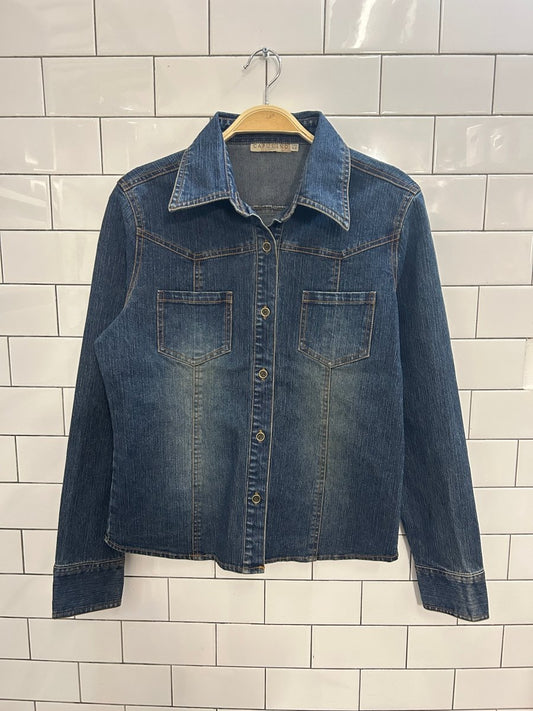 vintage 00s capucino denim shirt jacket - good market thrift store