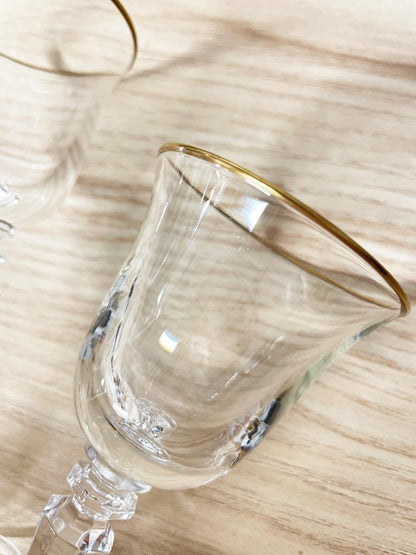 x2 vintage gold rim stemmed crystal shot glasses - good market thrift store