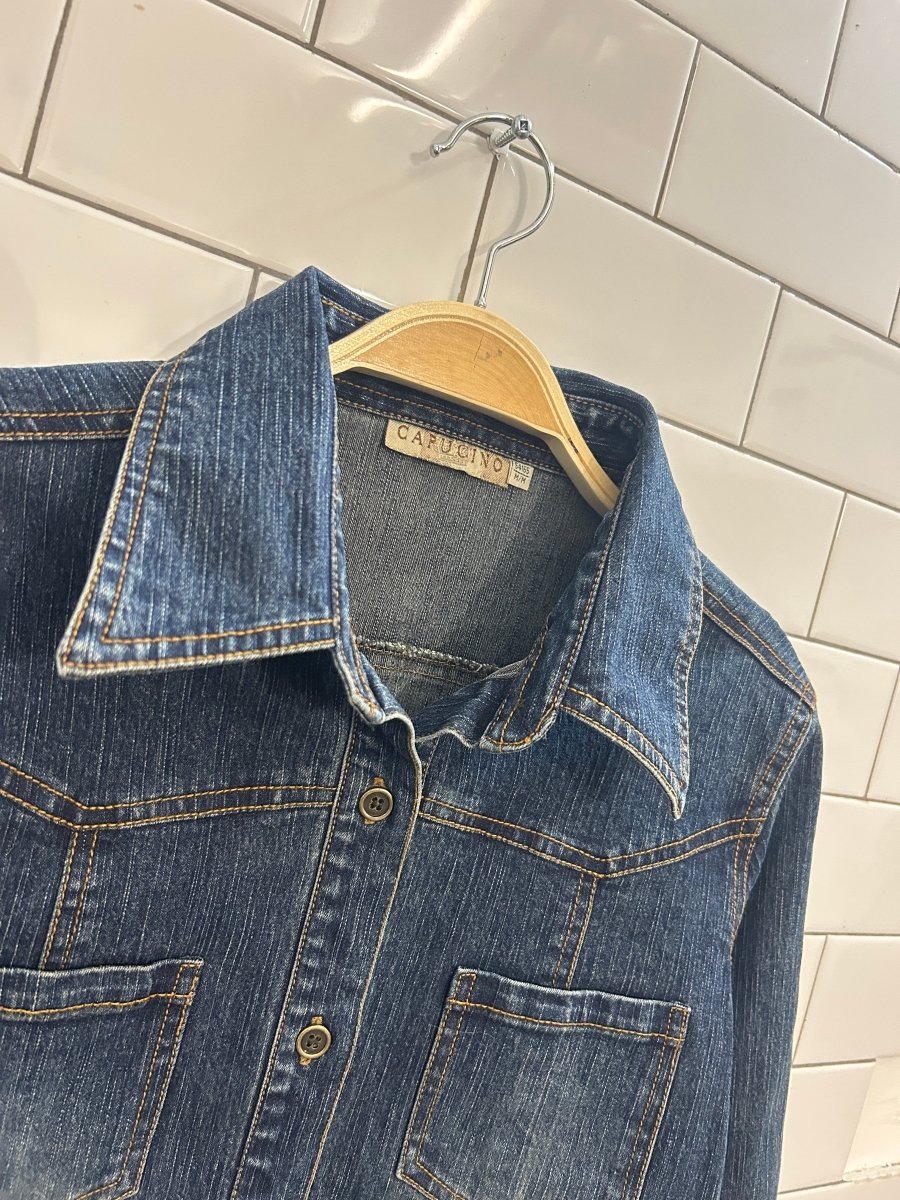 vintage 00s capucino denim shirt jacket - good market thrift store