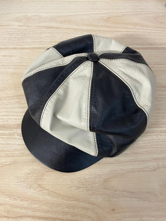 y2k leather ranch two - tone newsboy cap - good market thrift store