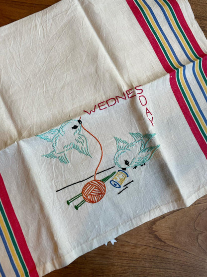 x2 vintage hand embroidered linen dish towels