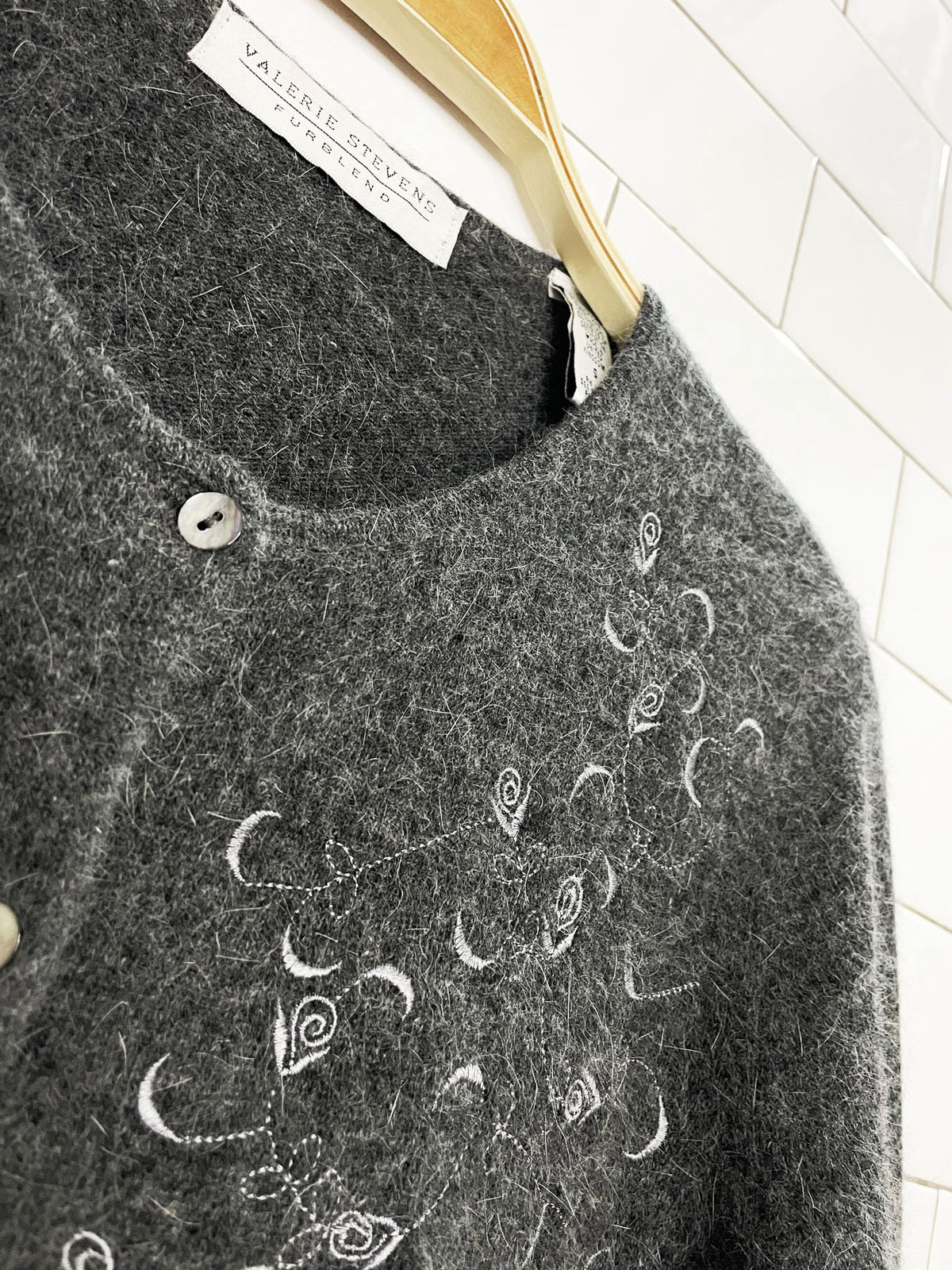 vintage valerie stevens lambswool-angora floral embroidered cardigan | furblend