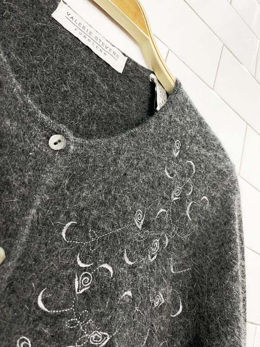 vintage valerie stevens lambswool-angora floral embroidered cardigan | furblend