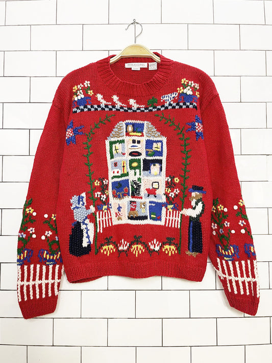 vintage heirlooms ramie-blend hand-knit folk art home + garden sweater