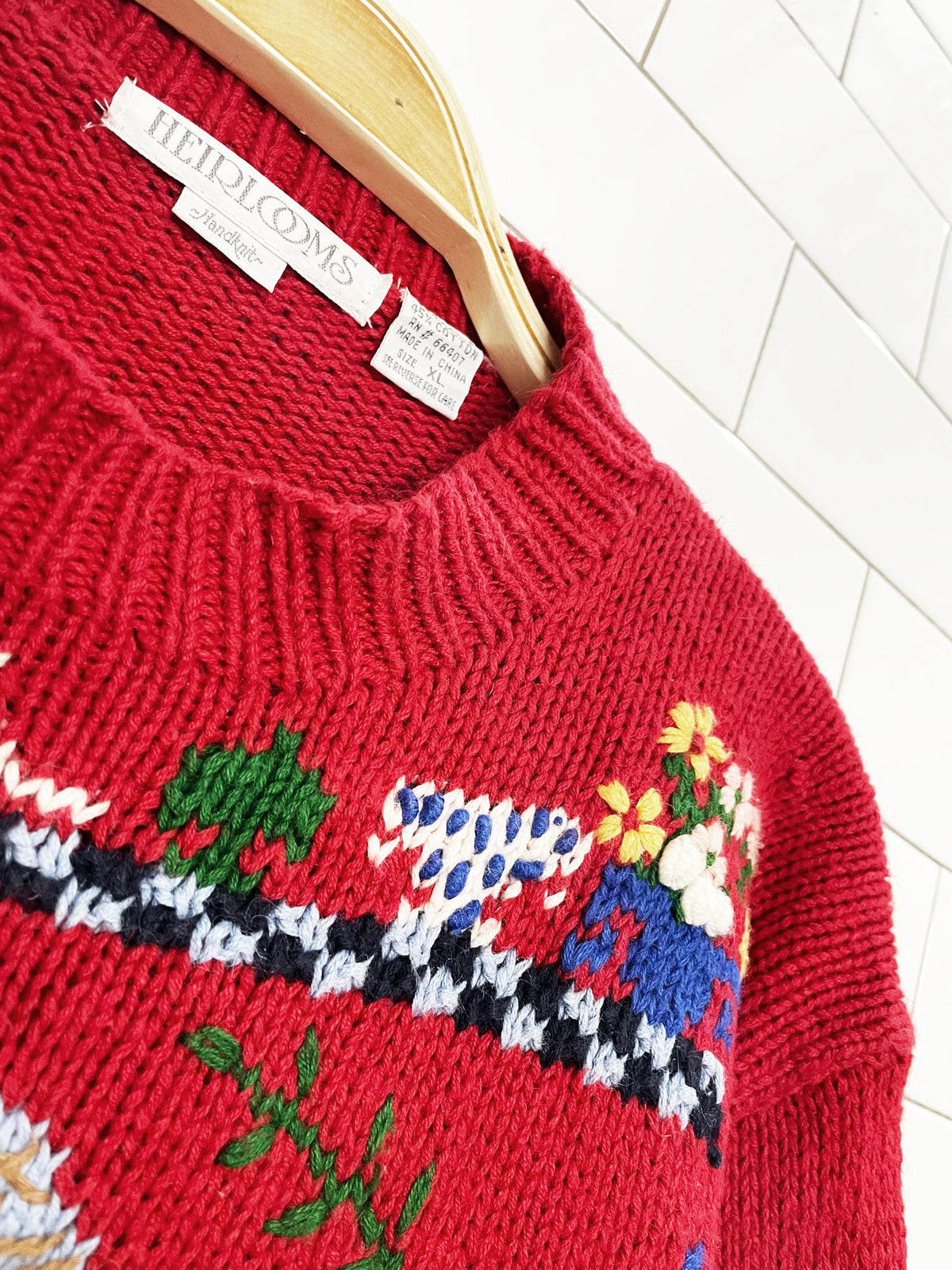 vintage heirlooms ramie-blend hand-knit folk art home + garden sweater
