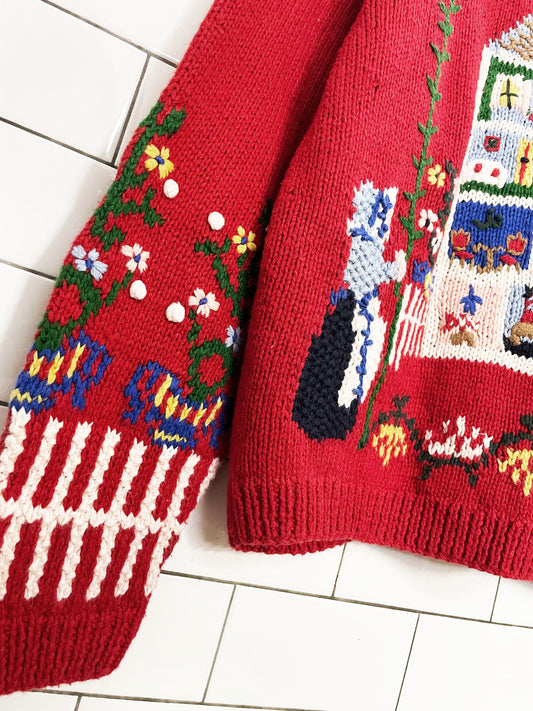 vintage heirlooms ramie-blend hand-knit folk art home + garden sweater