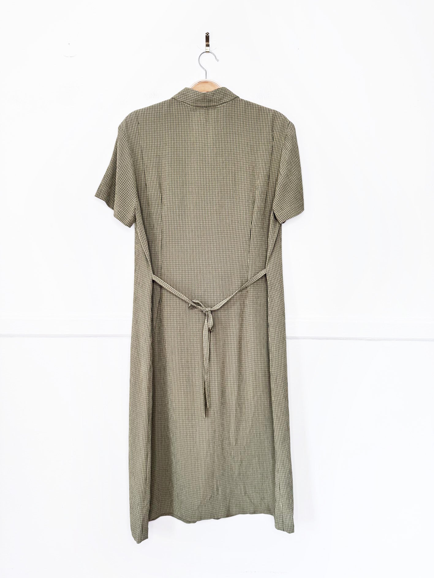 vintage 90s jones new york minimal plaid full button tie back maxi shirt dress