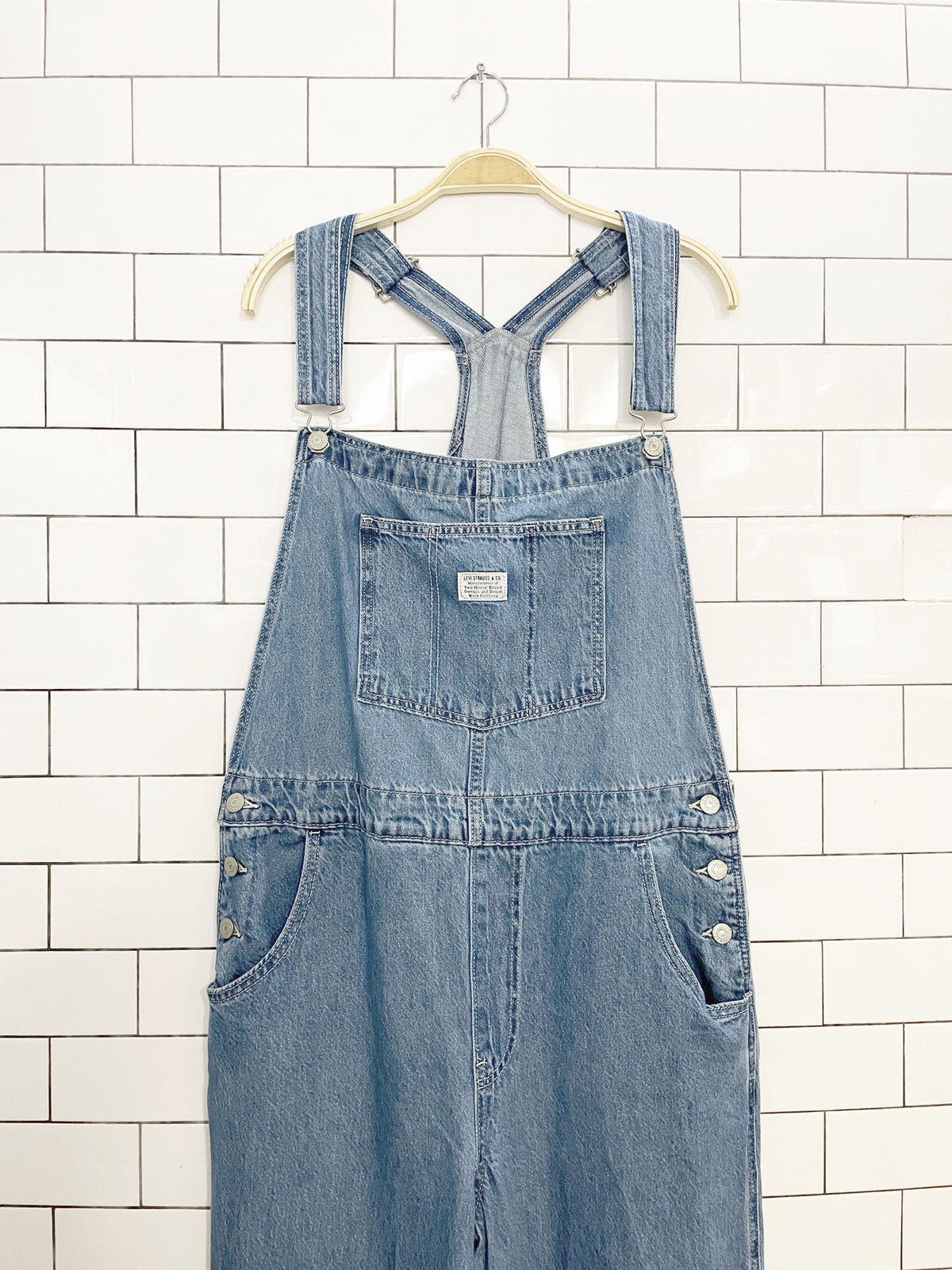 levi's white tab baggy denim overalls