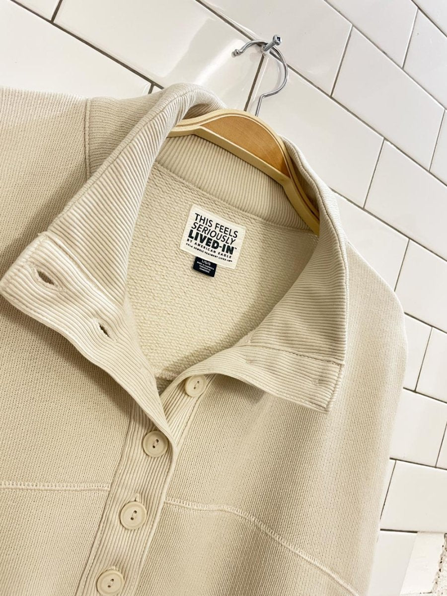 ae seriously lived in 1/2 button henley sweatshirt - good market thrift store