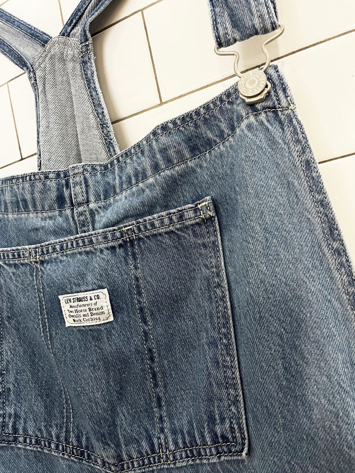 levi's white tab baggy denim overalls