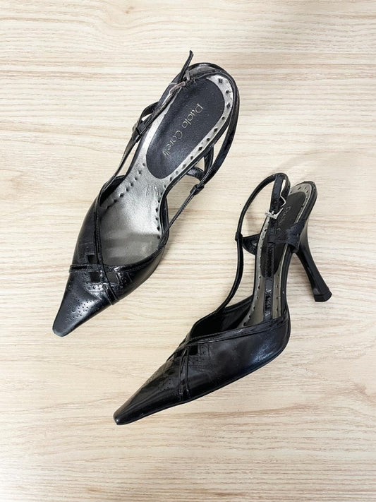 y2k paolo corelli brazil leather sling back heels - good market thrift store
