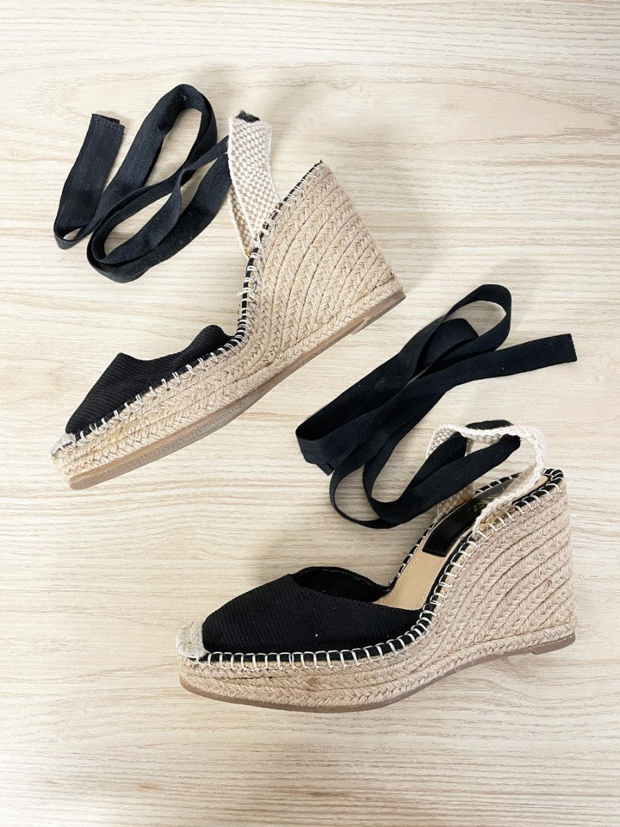 zara ankle wrap wedge espadrilles - good market thrift store
