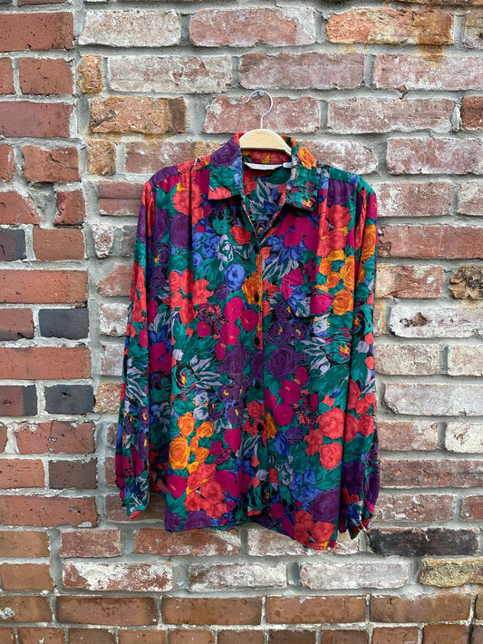 vintage 80s born to be worn floral blouse