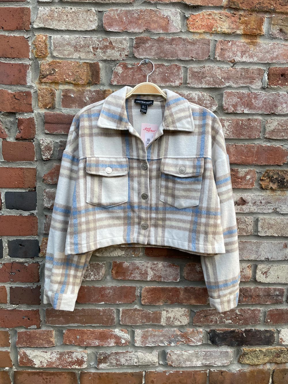 streetwear cropped flannel shirt jacket