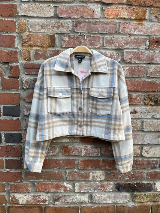 streetwear cropped flannel shirt jacket
