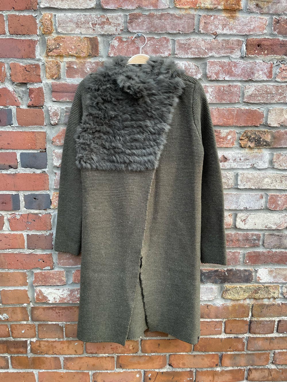 rudsak wool-blend cardigan with rabbit fur trim