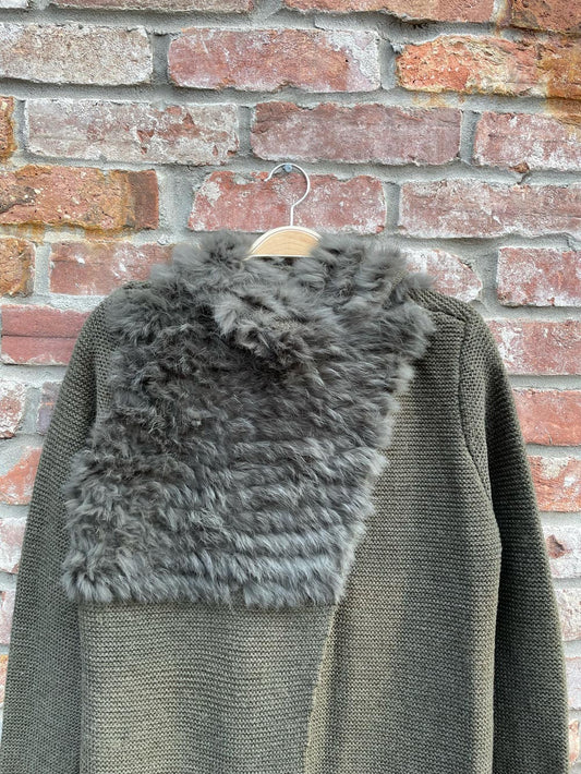 rudsak wool-blend cardigan with rabbit fur trim