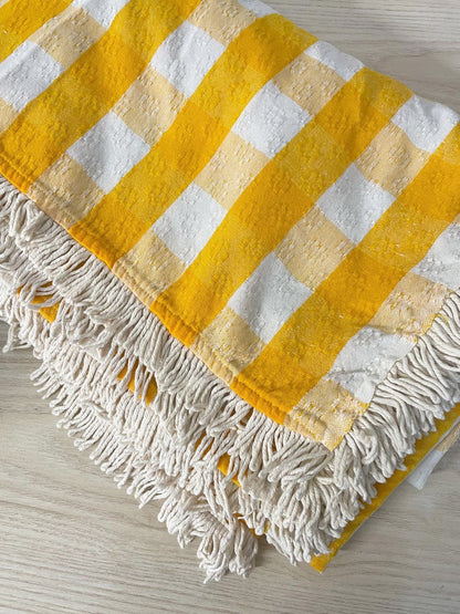vintage retro fringe plaid picnic beach blanket - good market thrift store