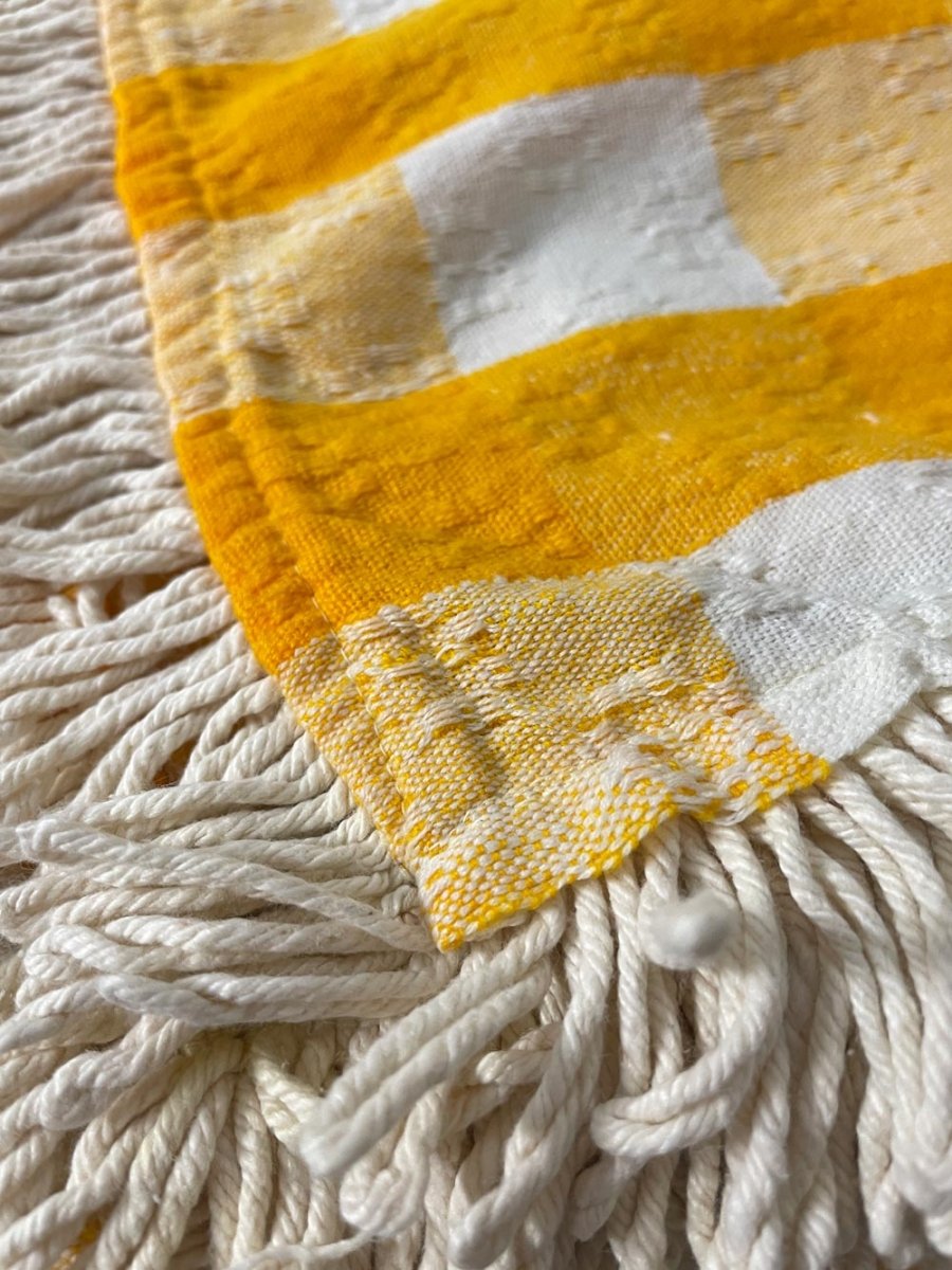 vintage retro fringe plaid picnic beach blanket - good market thrift store