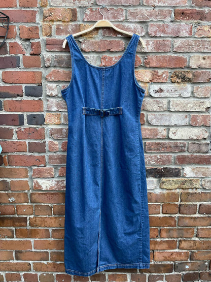 vintage 90s algonquin denim jumper midi dress