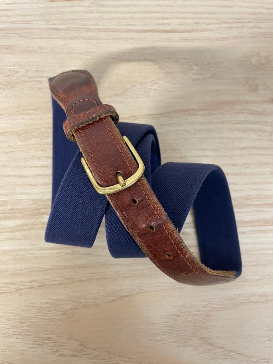 vintage leather trim solid brass stretch belt - good market thrift store