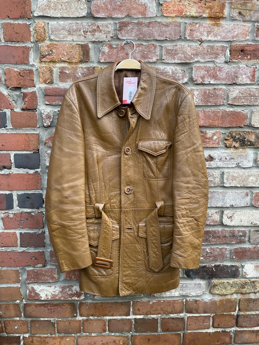 vintage 70s leather short trench coat