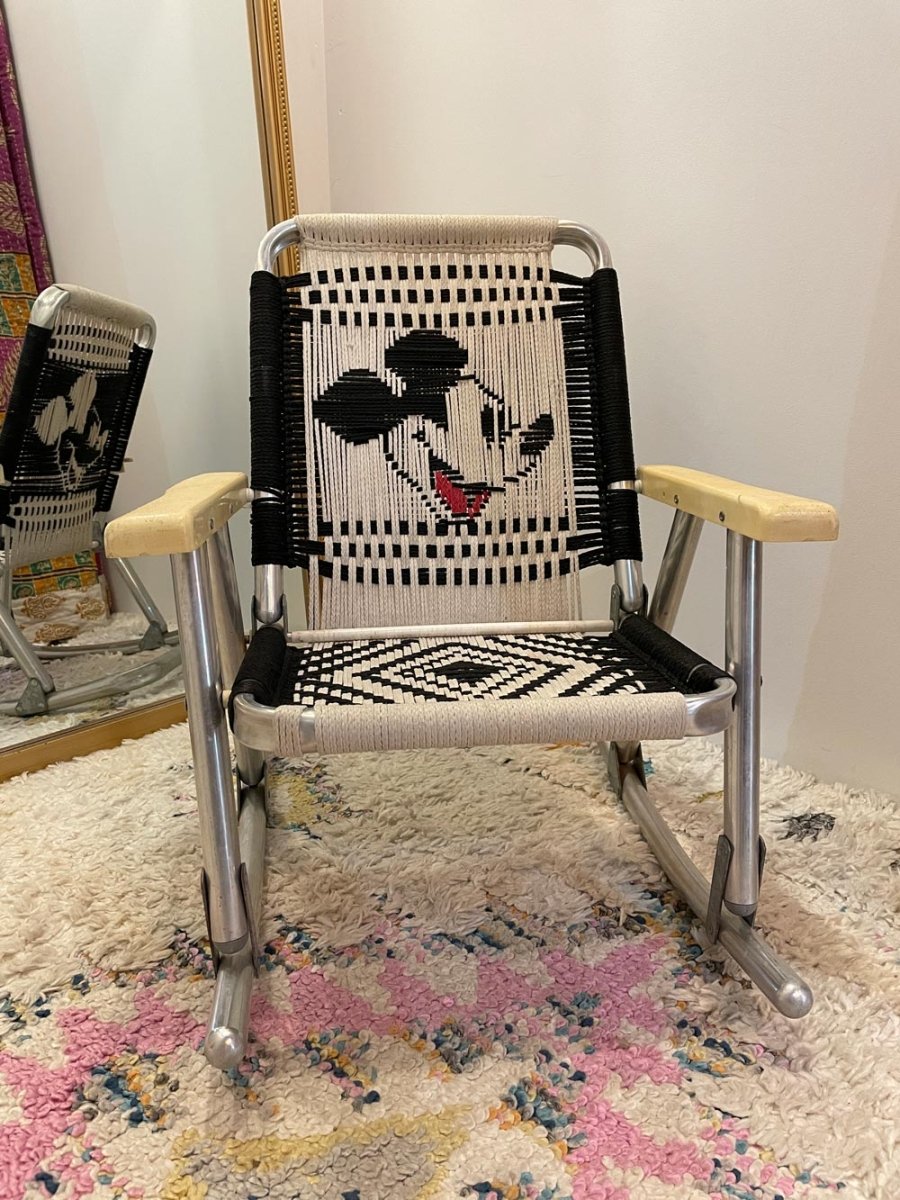 vintage disney macrame mickey rocking kids lawn chair - good market thrift store