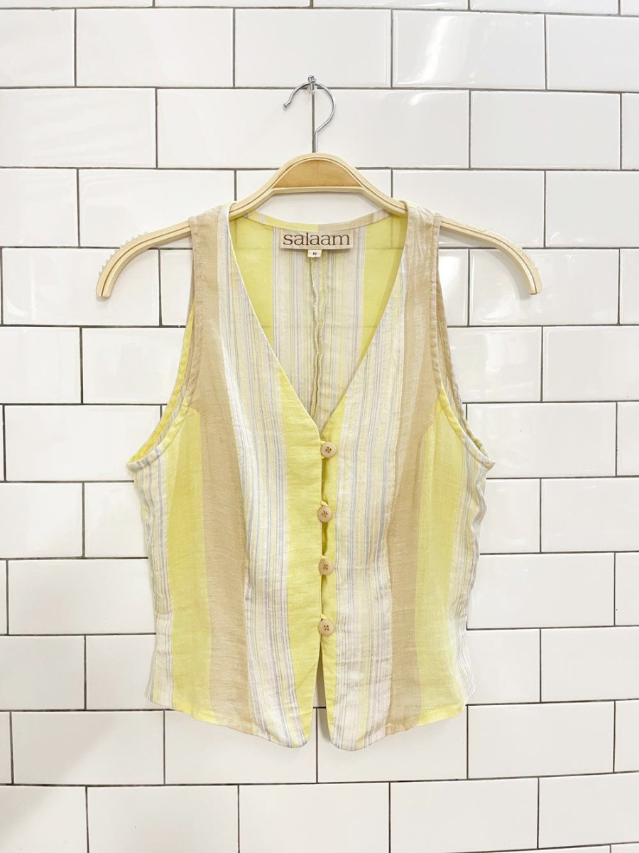 salaam linen stripe minimal vest top - good market thrift store