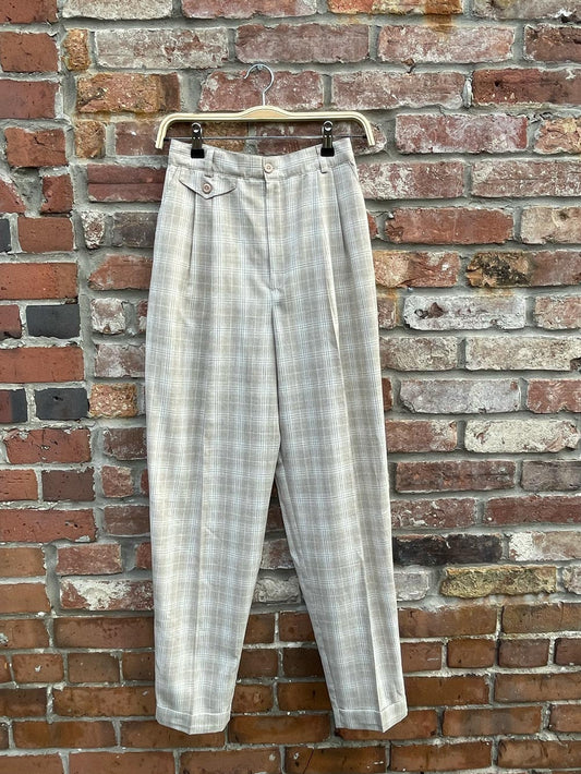 vintage daniel hechter plaid pleated high rise trouser