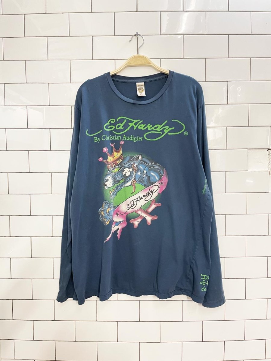 y2k ed hardy distressed long sleeve tee - good market thrift store
