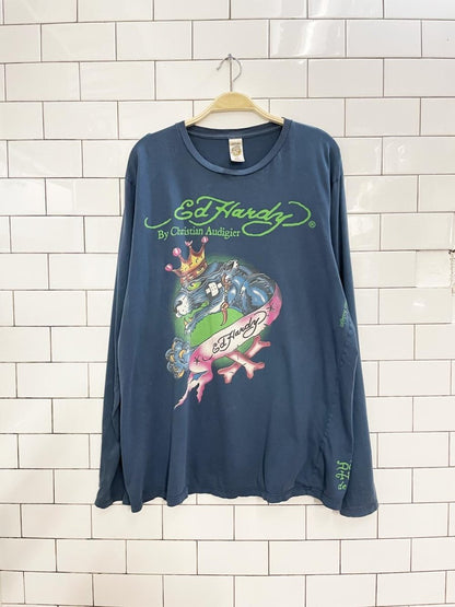 y2k ed hardy distressed long sleeve tee - good market thrift store