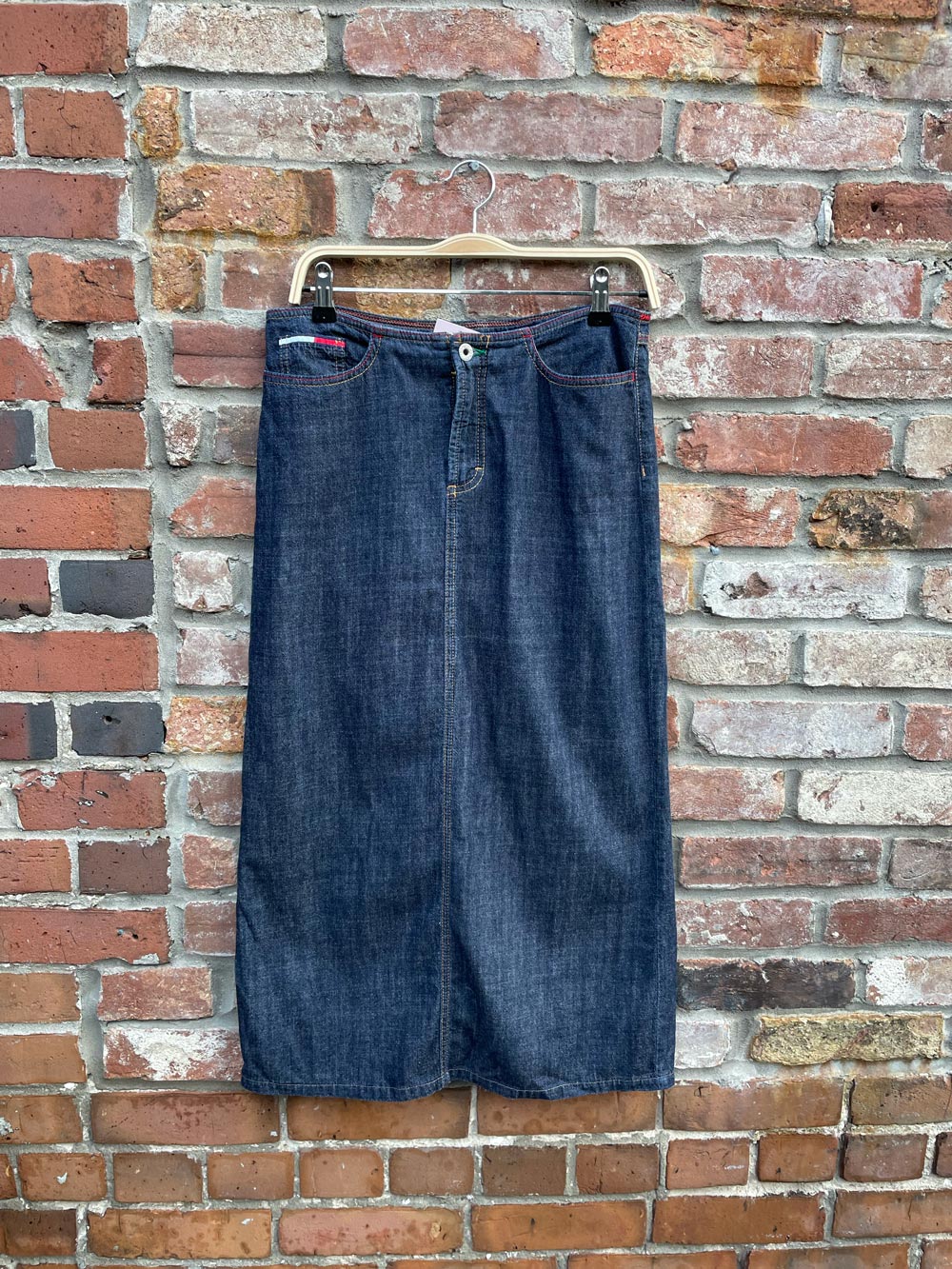 y2k tommy hilfiger denim midi skirt