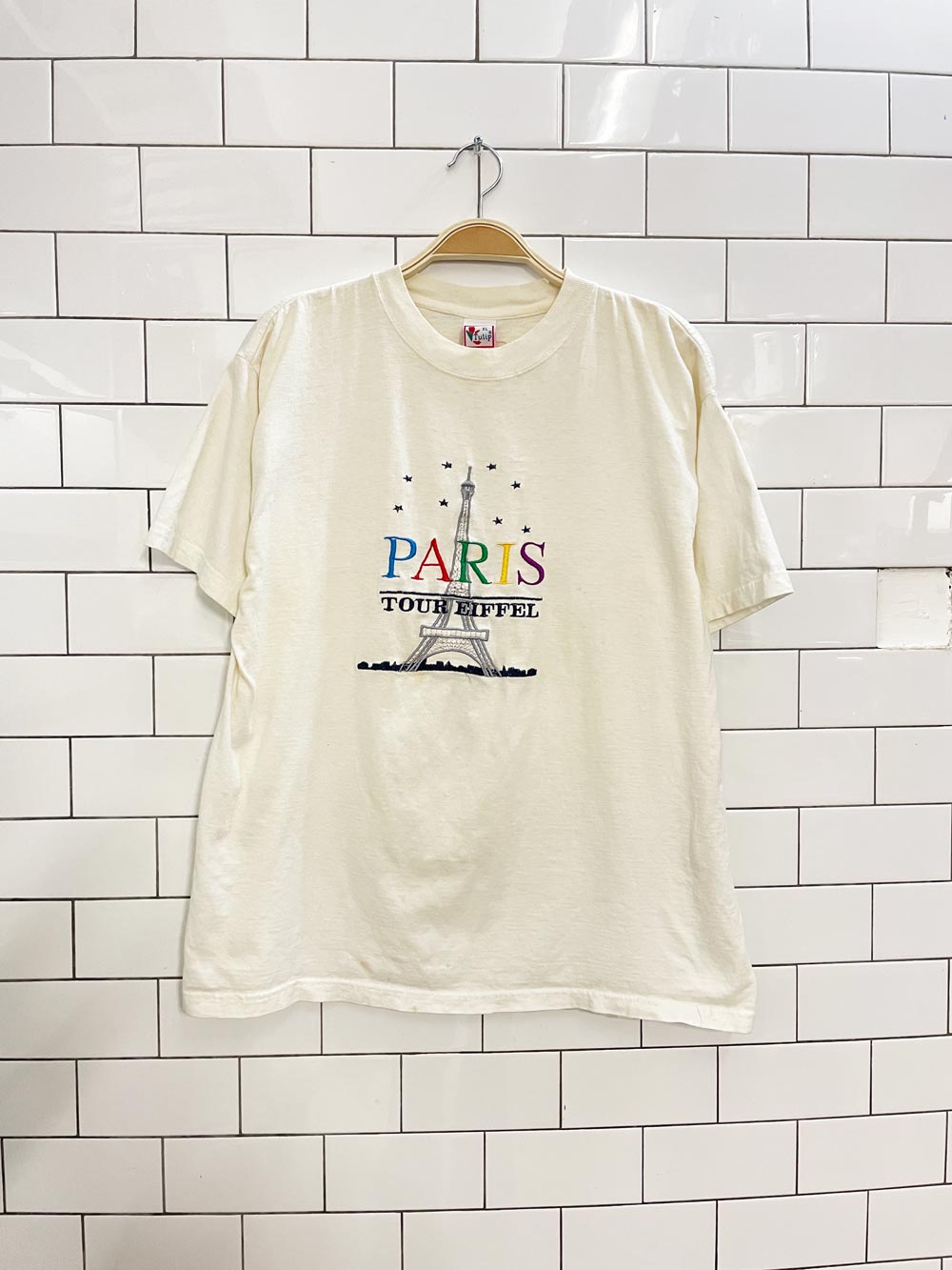 vintage 80s paris embroidered tee - good market thrift store
