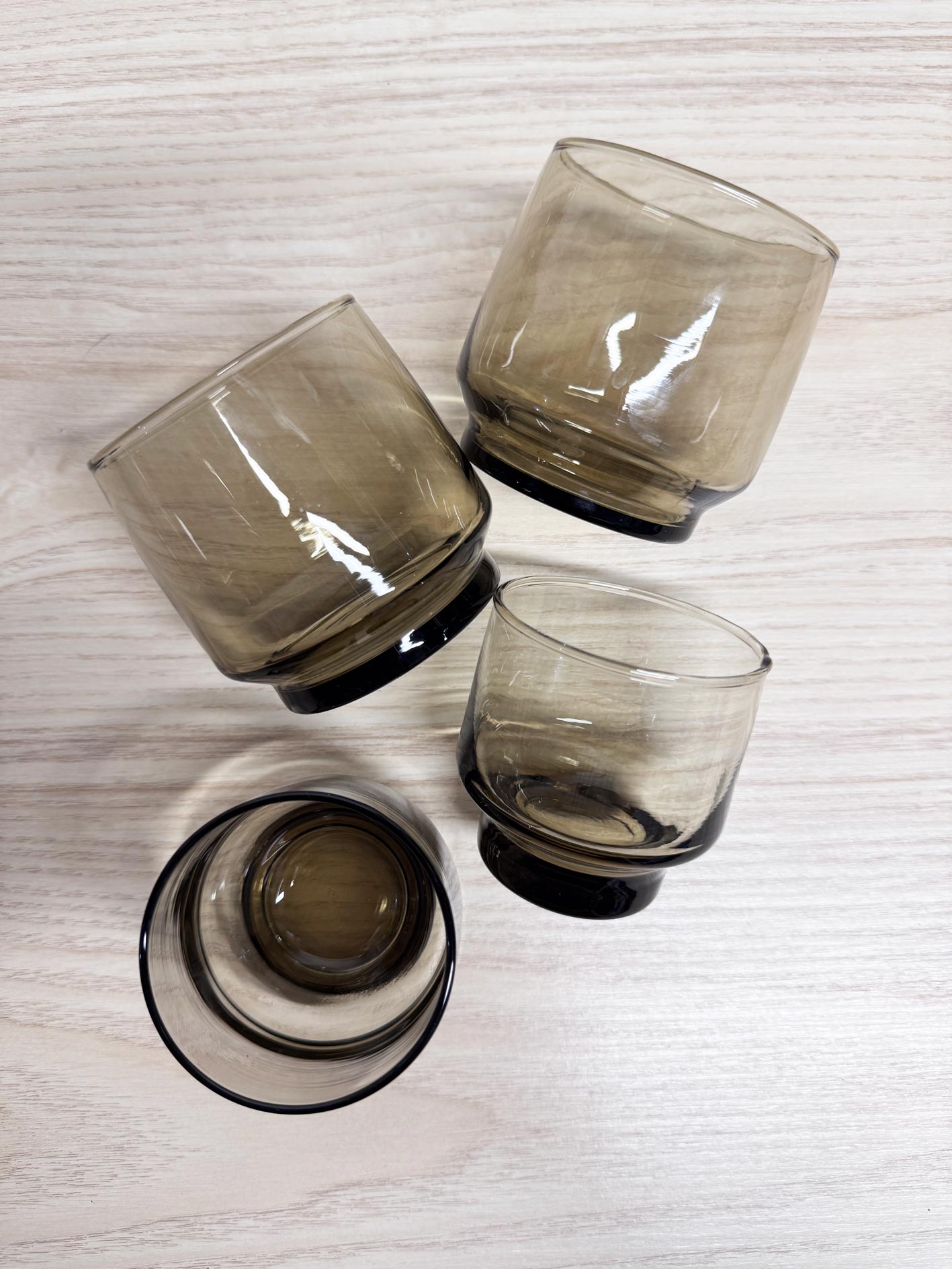 x4 vintage dominion smoke glass stackable short glasses