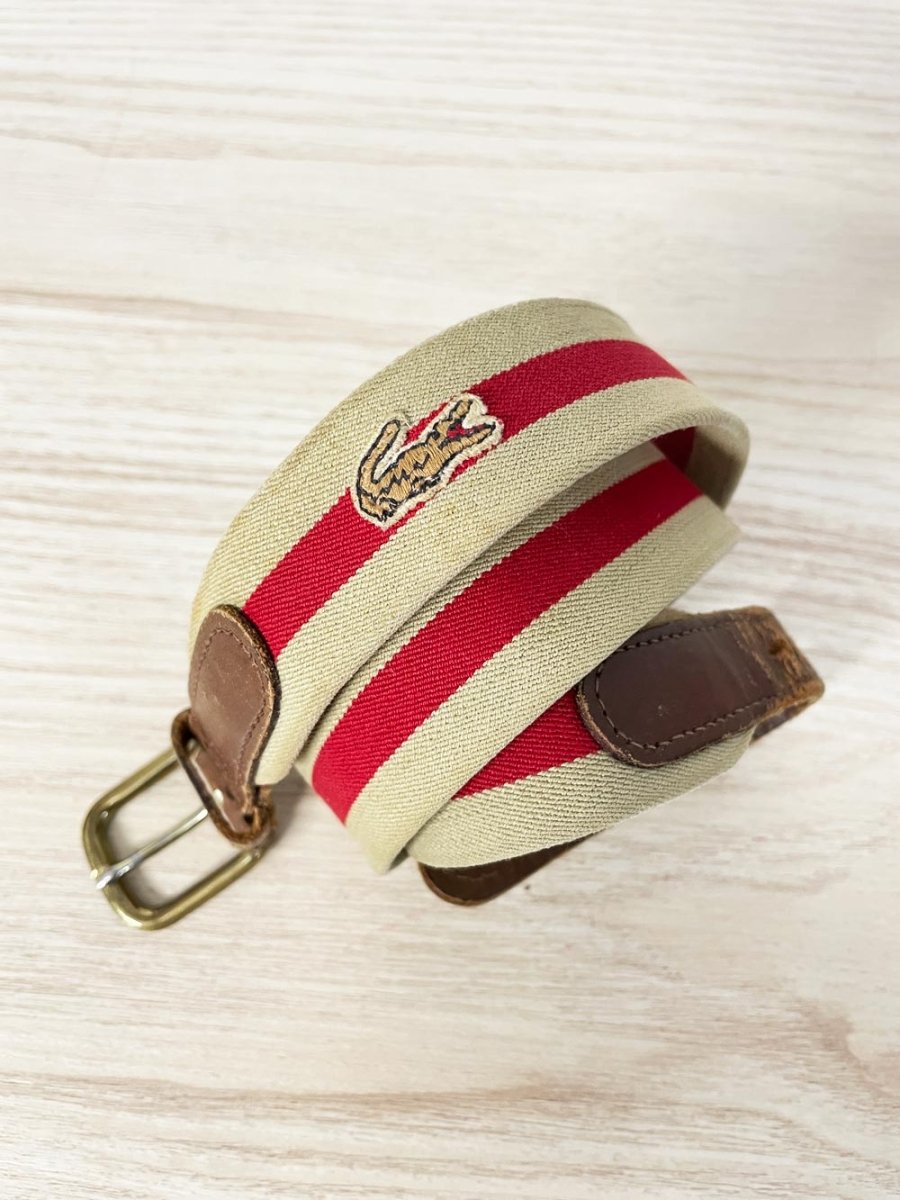 vintage lacoste stripe canvas stretch leather trim belt - good market thrift store