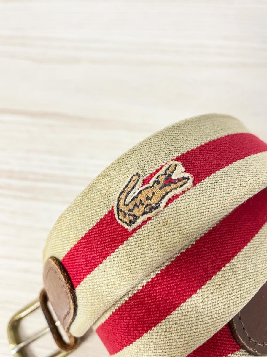 vintage lacoste stripe canvas stretch leather trim belt - good market thrift store