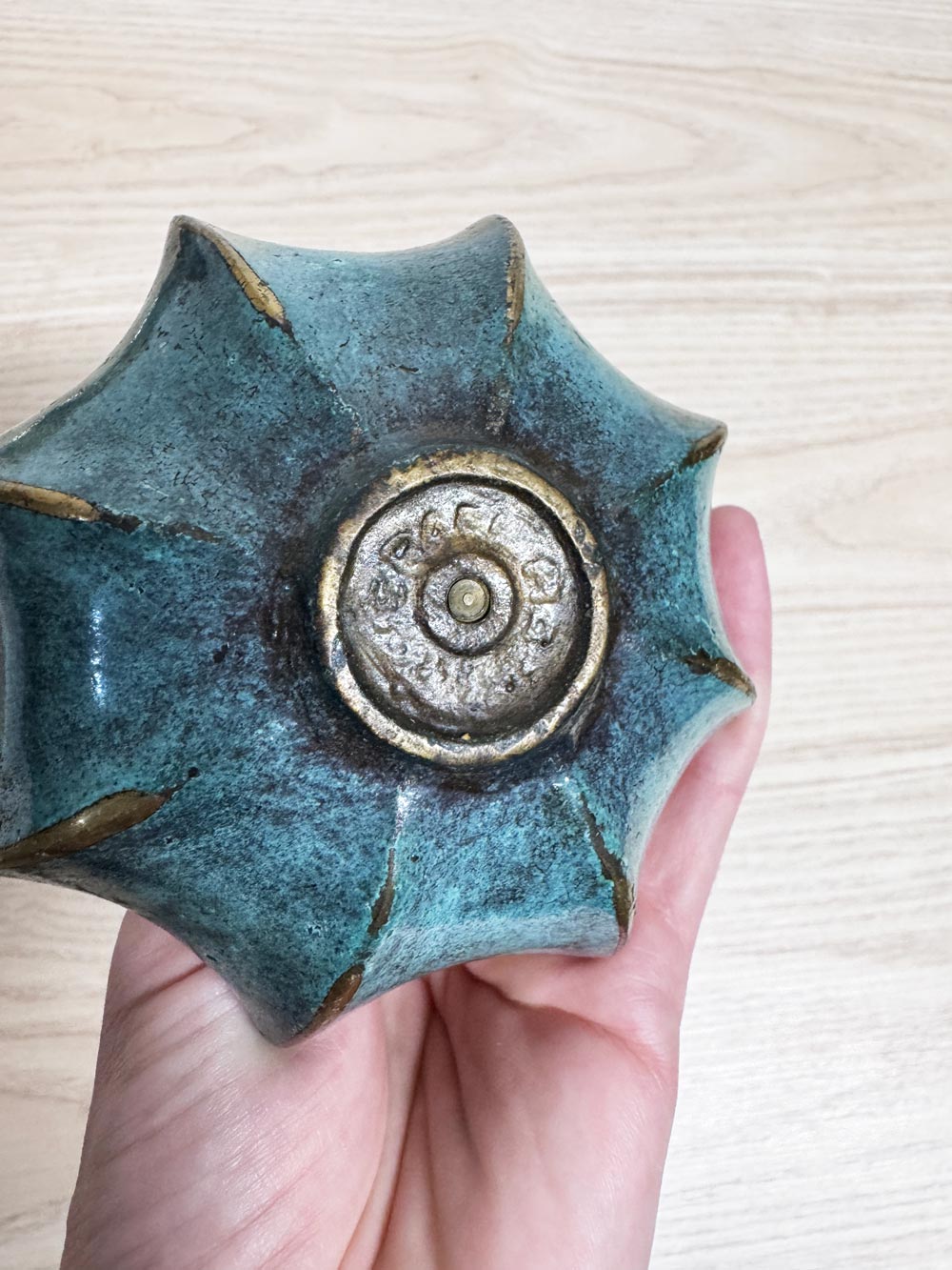 vintage 60s verdigris brass umbrella catch-all | mid-century