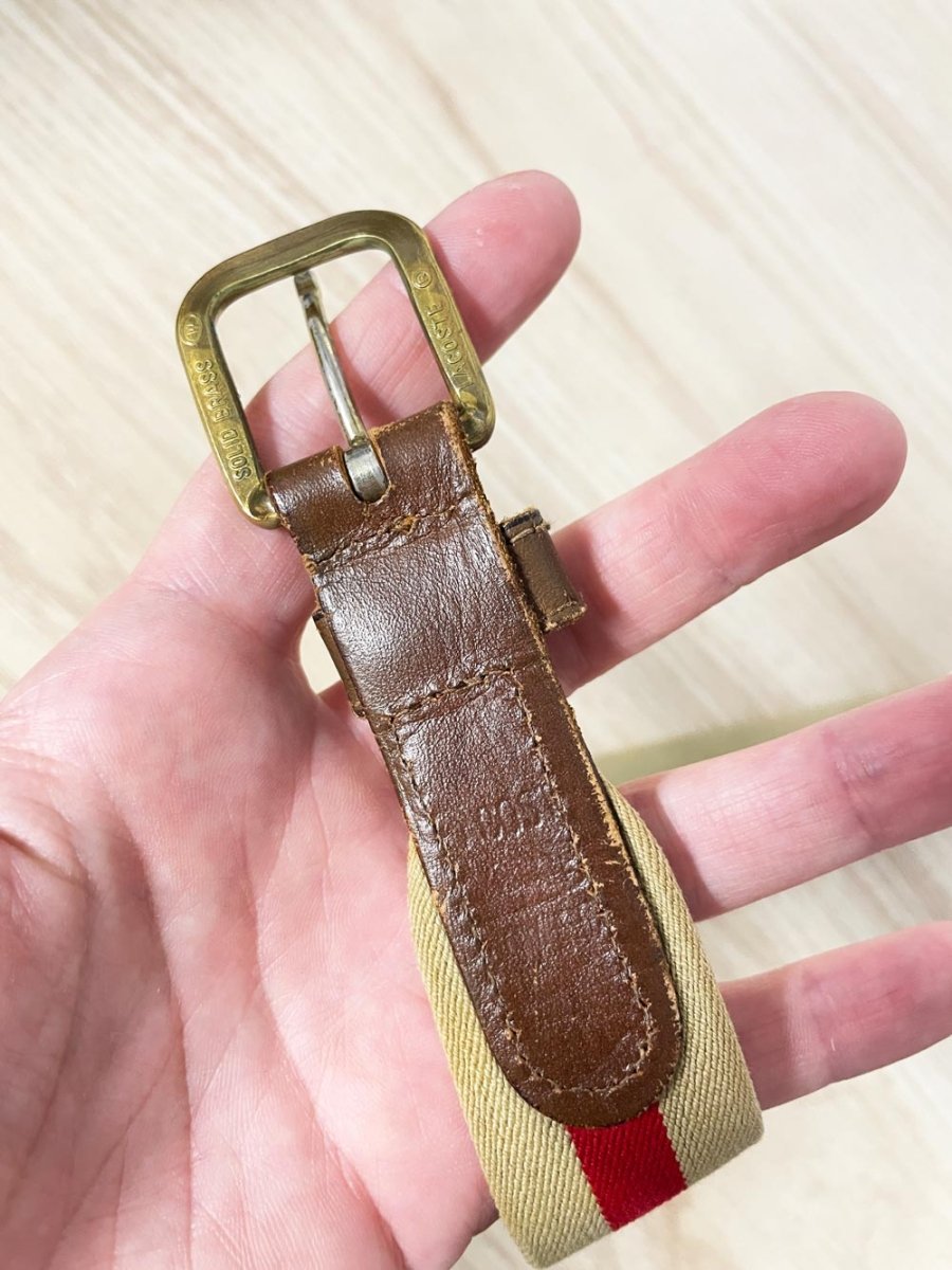 vintage lacoste stripe canvas stretch leather trim belt - good market thrift store